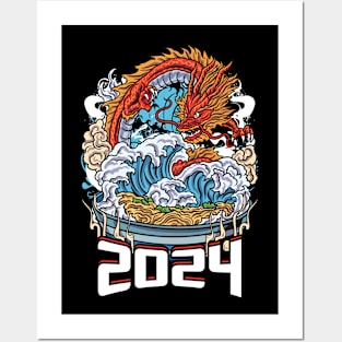 Chinese New Year of the Dragon 2024 Ramen and Wave Posters and Art